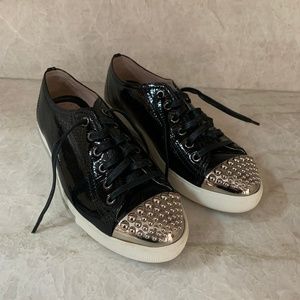 MIU MIU Black Patent Studded Cap Toe Sneakers 38.5